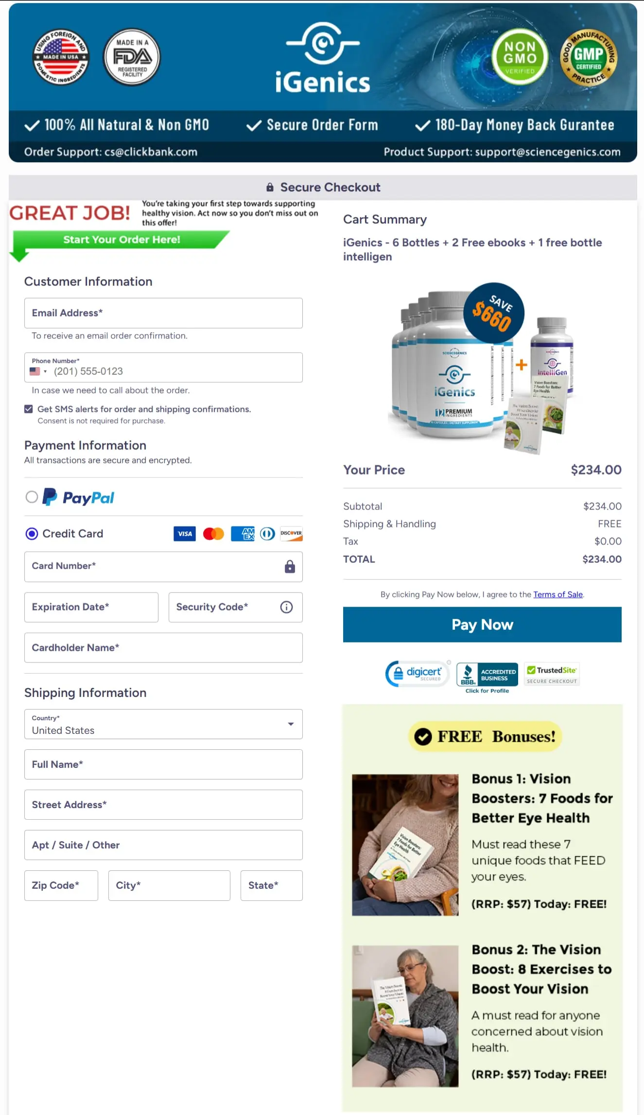 iGenics checkout page